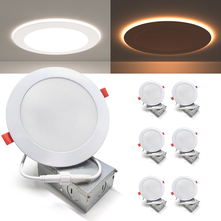 Maxax 6-Pack 6-Inch LED Recessed Ceiling Light with Night Light, Dimmable, Ultra-Thin Design, 2700K-5000K 5CCT, 840-1080LM 12W=120W, High Brightness Canless Wafer Downlight #MX6-12+3RD5CCT-6PK
