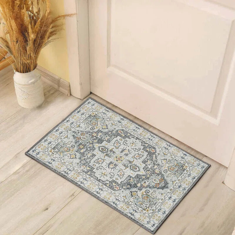 YUIlili Non-Slip Machine Washable Grey Yellow Cream Area Rug For Living Room, Hallway Runner, Entryway Rug #AZJL90