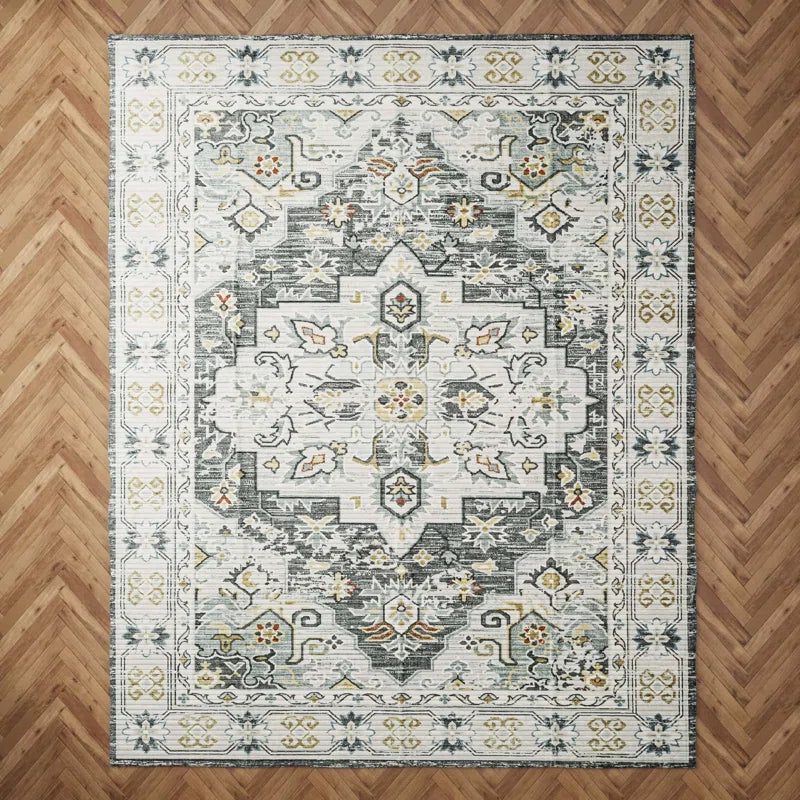 YUIlili Non-Slip Machine Washable Grey Yellow Cream Area Rug For Living Room, Hallway Runner, Entryway Rug #AZJL90