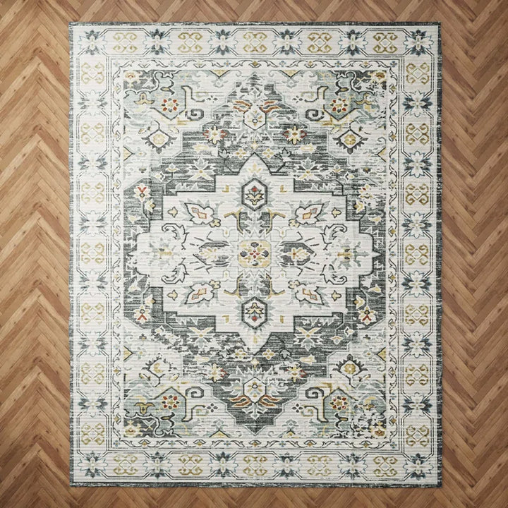 YUIlili Non-Slip Machine Washable Grey Yellow Cream Area Rug For Living Room, Hallway Runner, Entryway Rug #AZJL90