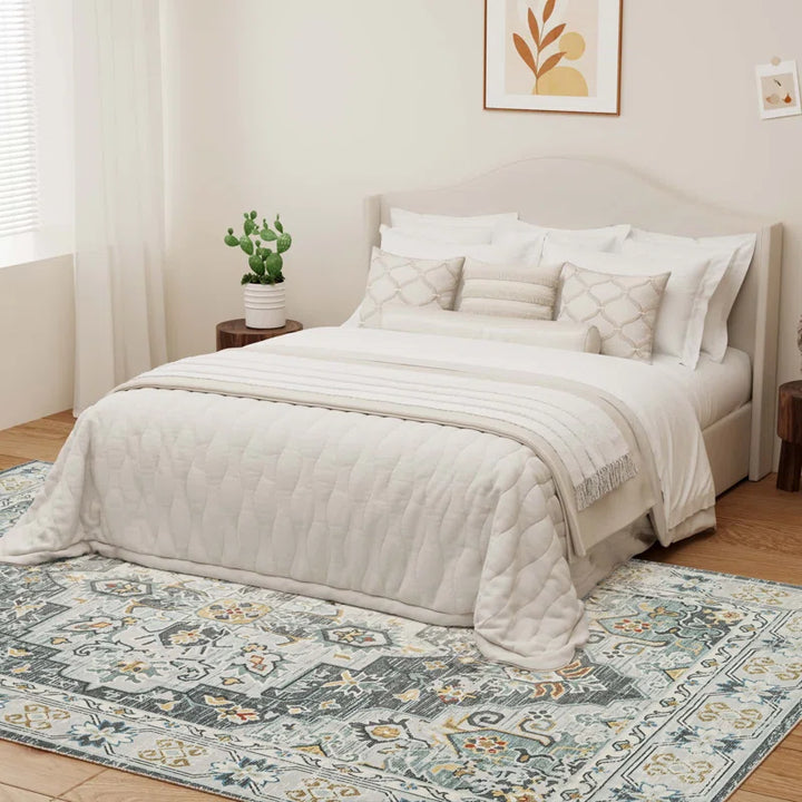 YUIlili Non-Slip Machine Washable Grey Yellow Cream Area Rug For Living Room, Hallway Runner, Entryway Rug #AZJL90