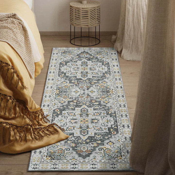 YUIlili Non-Slip Machine Washable Grey Yellow Cream Area Rug For Living Room, Hallway Runner, Entryway Rug #AZJL90