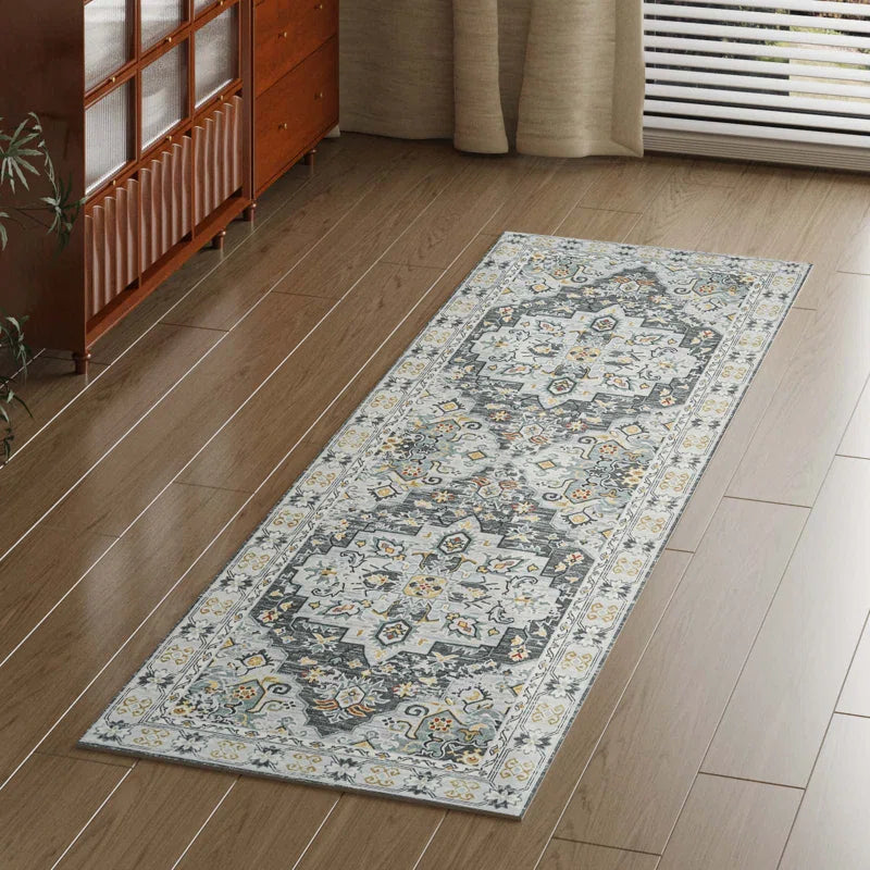 YUIlili Non-Slip Machine Washable Grey Yellow Cream Area Rug For Living Room, Hallway Runner, Entryway Rug #AZJL90