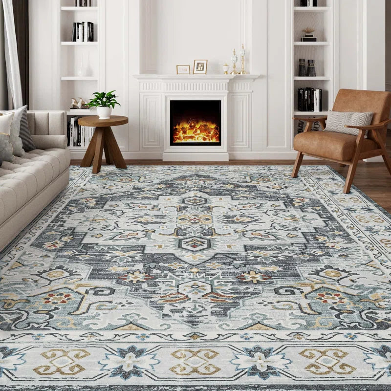 YUIlili Non-Slip Machine Washable Grey Yellow Cream Area Rug For Living Room, Hallway Runner, Entryway Rug #AZJL90