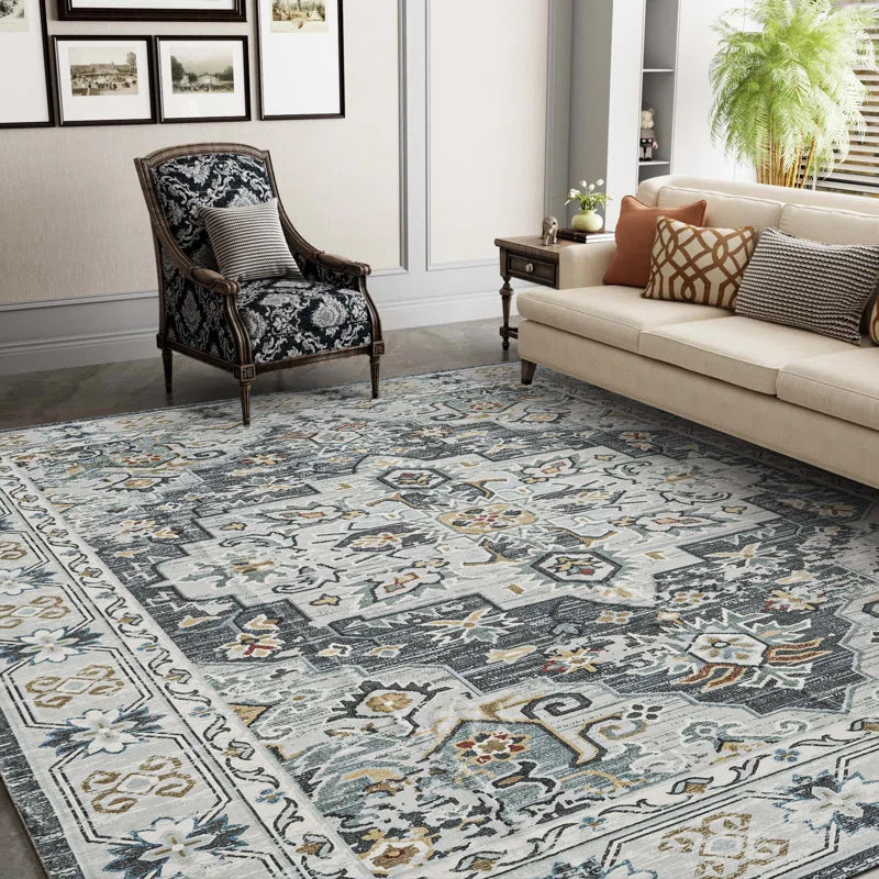 YUIlili Non-Slip Machine Washable Grey Yellow Cream Area Rug For Living Room, Hallway Runner, Entryway Rug #AZJL90