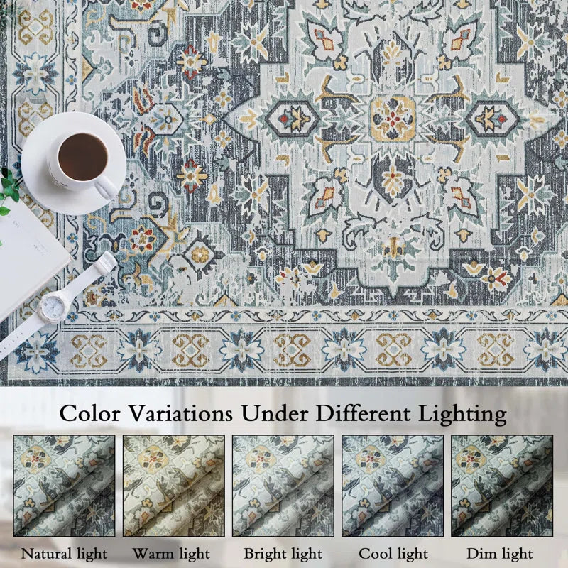 YUIlili Non-Slip Machine Washable Grey Yellow Cream Area Rug For Living Room, Hallway Runner, Entryway Rug #AZJL90