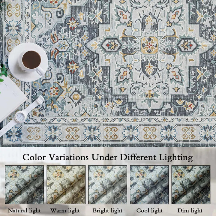 YUIlili Non-Slip Machine Washable Grey Yellow Cream Area Rug For Living Room, Hallway Runner, Entryway Rug #AZJL90