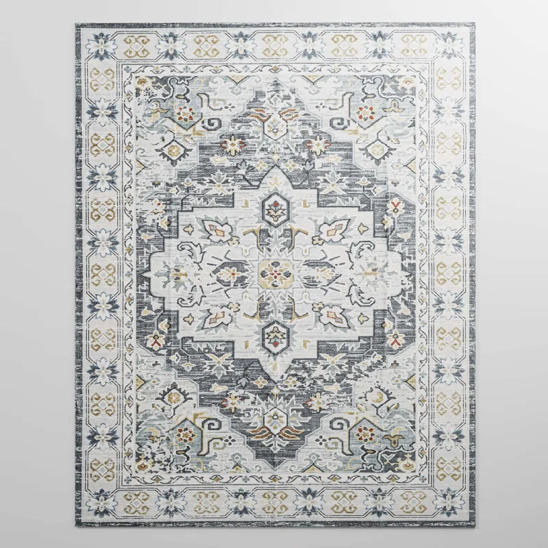 YUIlili Non-Slip Machine Washable Grey Yellow Cream Area Rug For Living Room, Hallway Runner, Entryway Rug #AZJL90