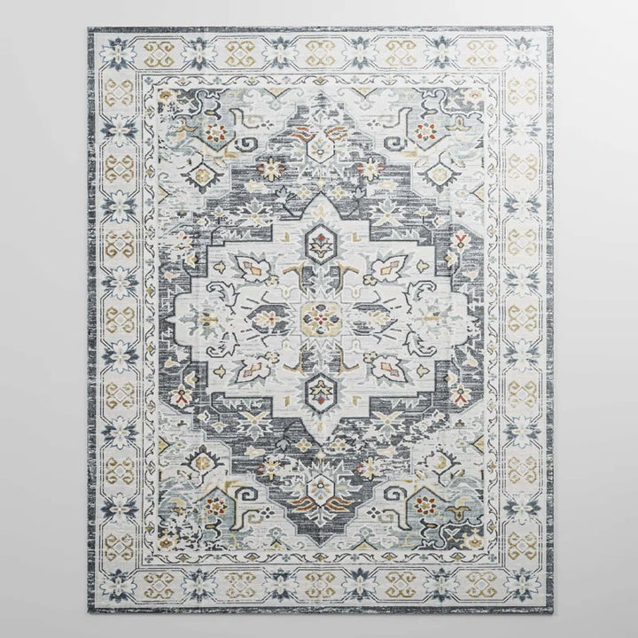 YUIlili Non-Slip Machine Washable Grey Yellow Cream Area Rug For Living Room, Hallway Runner, Entryway Rug #AZJL90