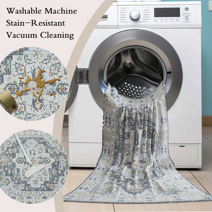 YUIlili Non-Slip Machine Washable Grey Yellow Cream Area Rug For Living Room, Hallway Runner, Entryway Rug #AZJL90