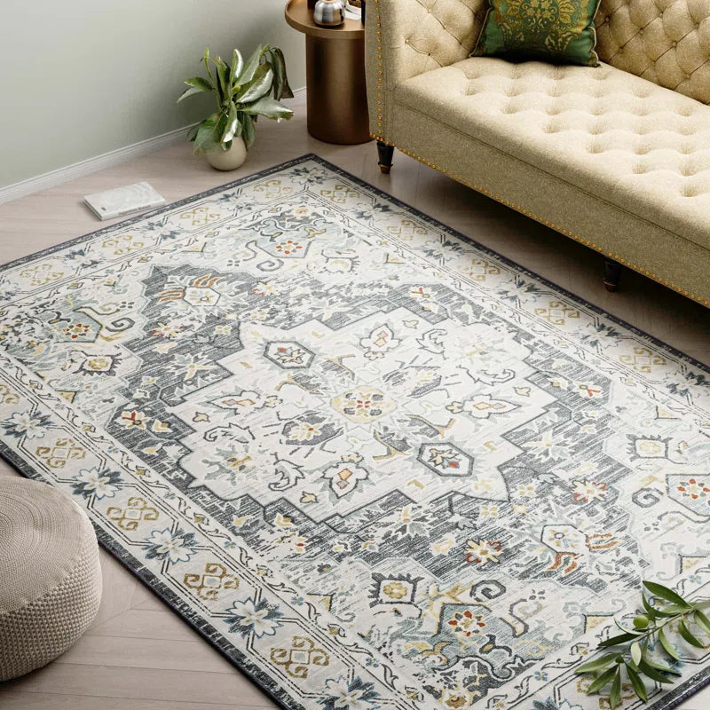 YUIlili Non-Slip Machine Washable Grey Yellow Cream Area Rug For Living Room, Hallway Runner, Entryway Rug #AZJL90