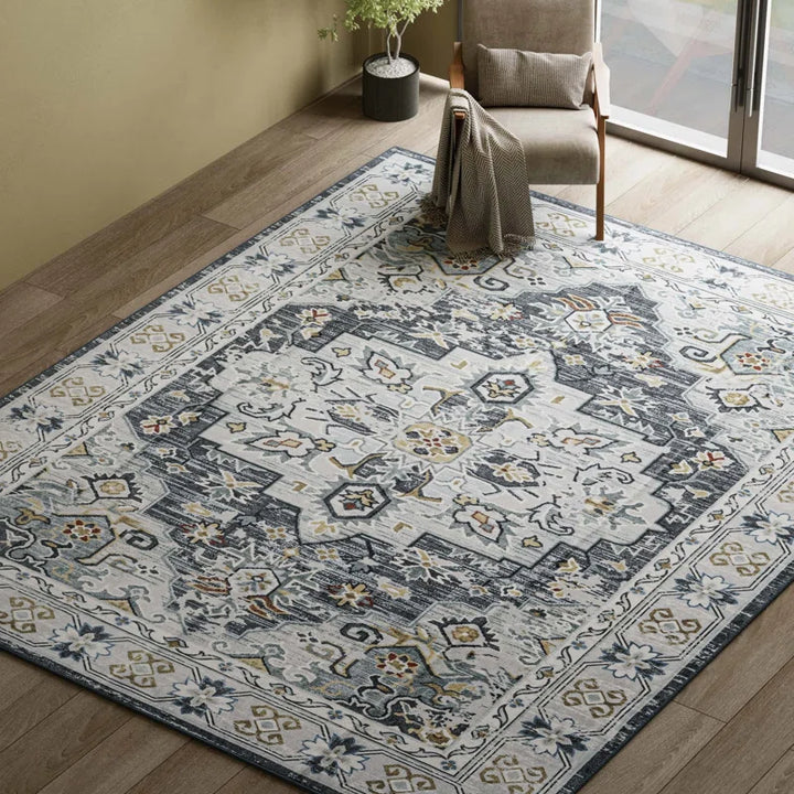 YUIlili Non-Slip Machine Washable Grey Yellow Cream Area Rug For Living Room, Hallway Runner, Entryway Rug #AZJL90