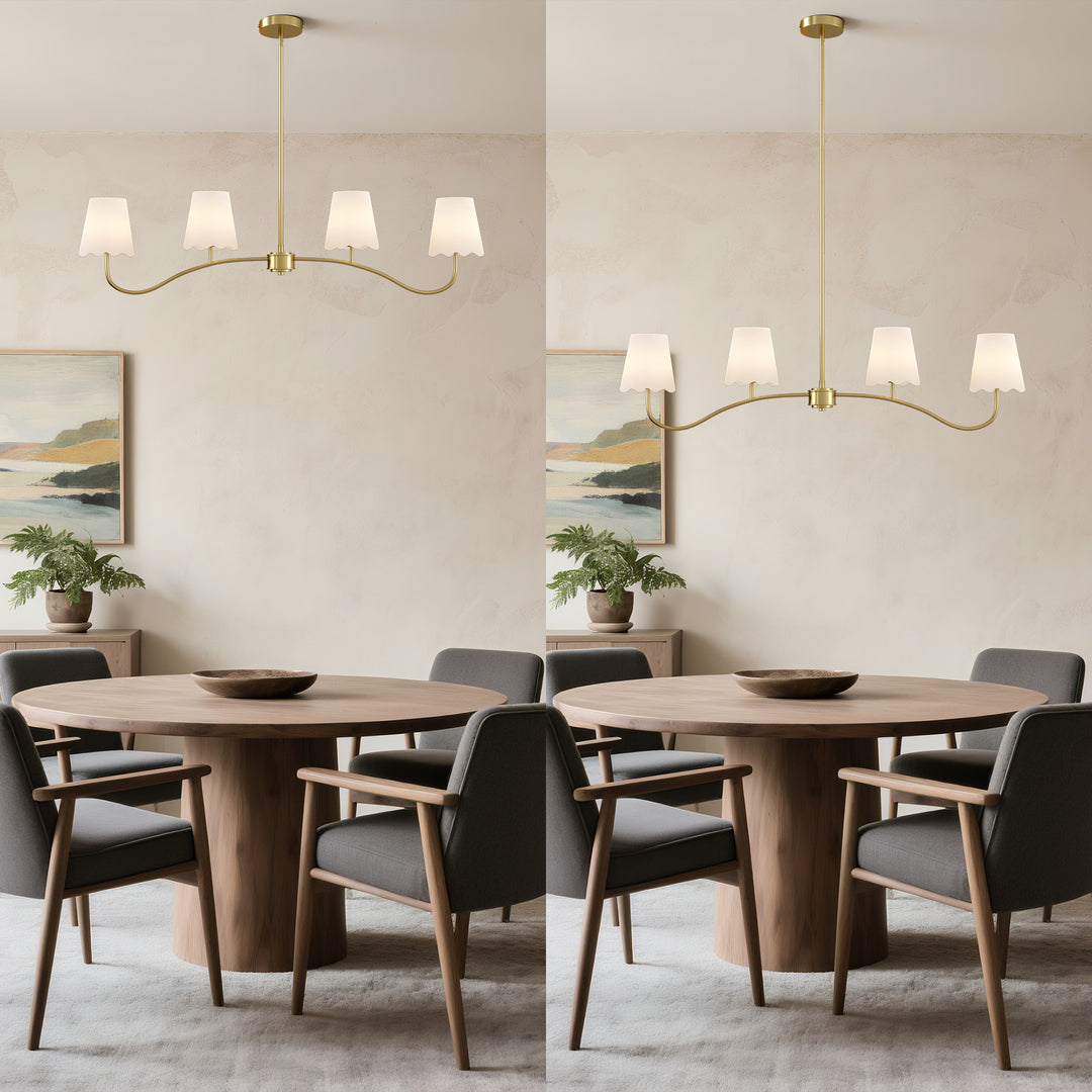 Twilight 4 - Light Electroplated Brass Iron & White Linen Shade Modern Kitchen Island Fixture Pendant Light #P39004