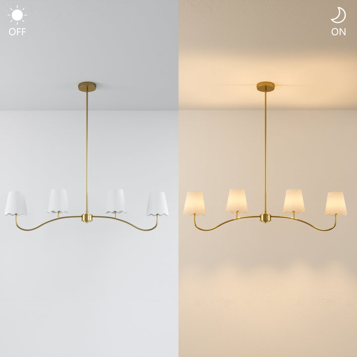 Twilight 4 - Light Electroplated Brass Iron & White Linen Shade Modern Kitchen Island Fixture Pendant Light #P39004
