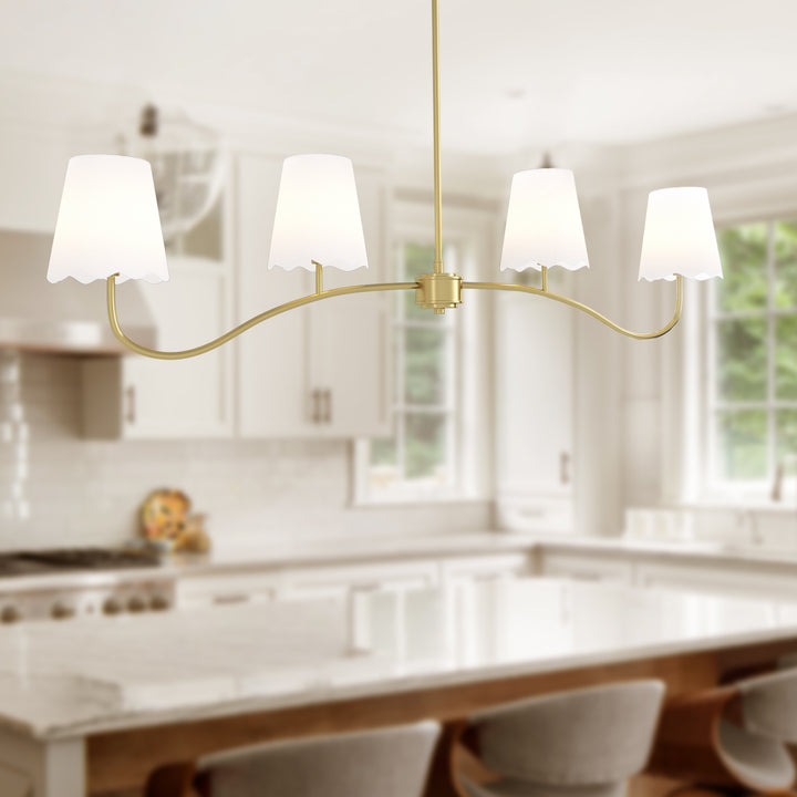 Twilight 4 - Light Electroplated Brass Iron & White Linen Shade Modern Kitchen Island Fixture Pendant Light #P39004