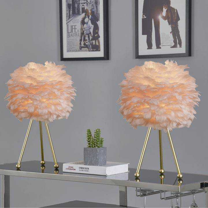 Maxax 19in Gold Tripod Pink Feather Lamp Set (Set of 2) #T21