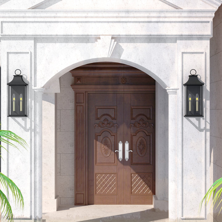 Lawyettle Bronze Smart Dusk to Dawn Outdoor Wall Light, 20.6" Large Outside Wall Sconce Light 2-Light, Modern Exterior Wall Lantern with Glass, Waterproof Outdoor Porch Light for House, Porch #MX7008