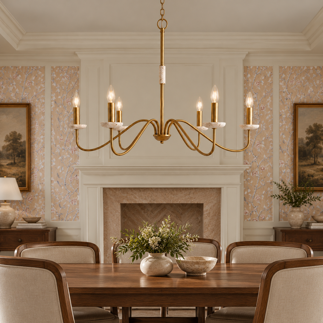 The New Warmth of Lighting: Sculptural Copper-Tone & Travertine Chandeliers