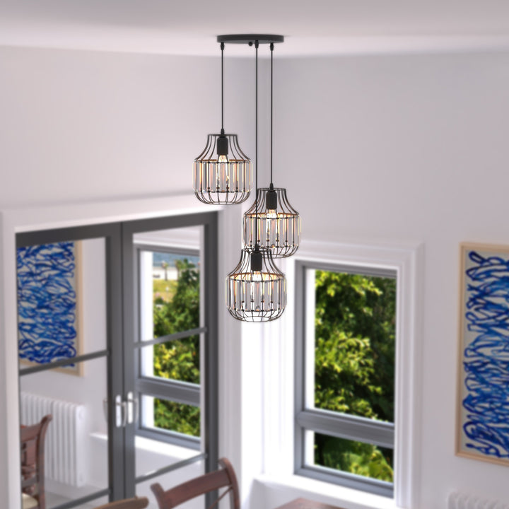 Maxax 3-Light Cluster Drum Pendant With Crystal Accents #D150-3B6