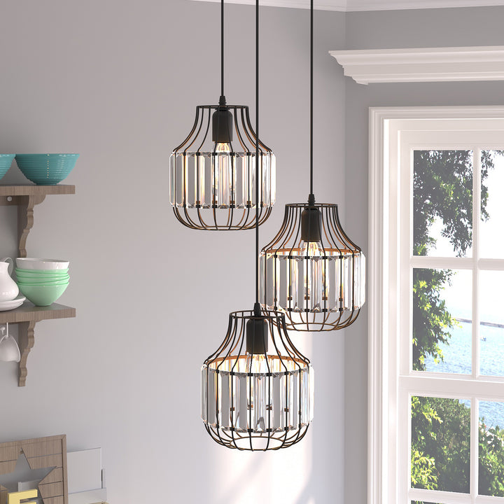 Maxax 3-Light Cluster Drum Pendant With Crystal Accents #D150-3B6