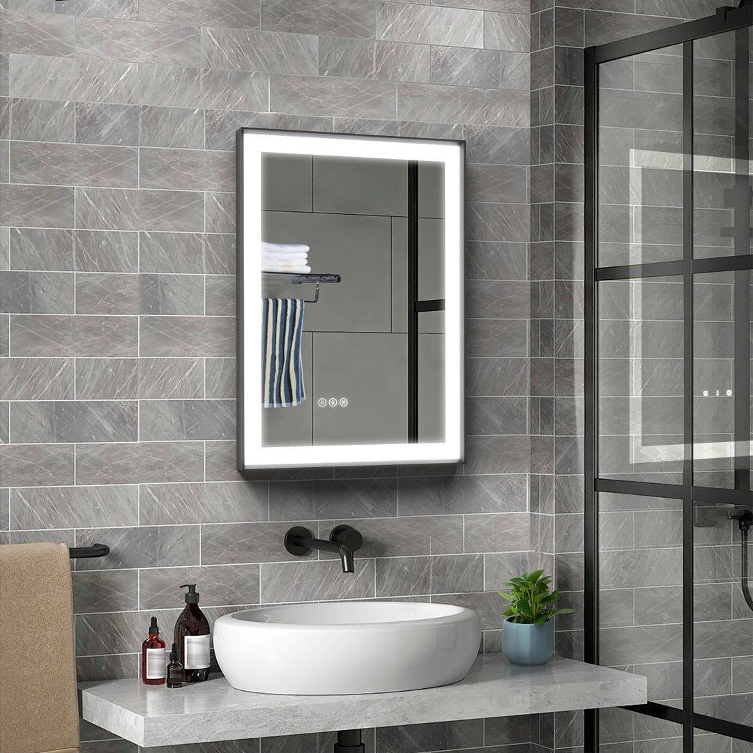 Modern Space Aluminum Framed Led Lighted Dimmable Anti-Fog Tempered Glass Bathroom / Vanity Mirror #MS02