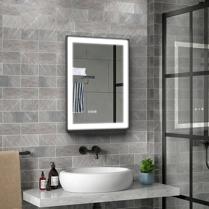 Modern Space Aluminum Framed Led Lighted Dimmable Anti-Fog Tempered Glass Bathroom #MS02