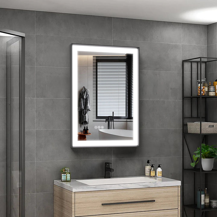 Modern Space Aluminum Framed Led Lighted Dimmable Anti-Fog Tempered Glass Bathroom / Vanity Mirror #MS02