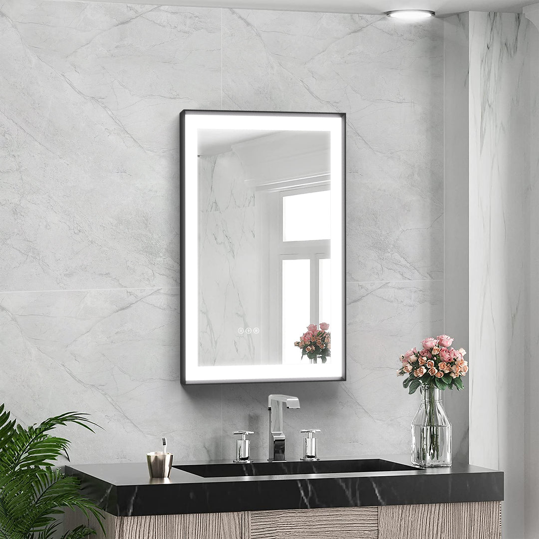 Modern Space Aluminum Framed Led Lighted Dimmable Anti-Fog Tempered Glass Bathroom / Vanity Mirror #MS02