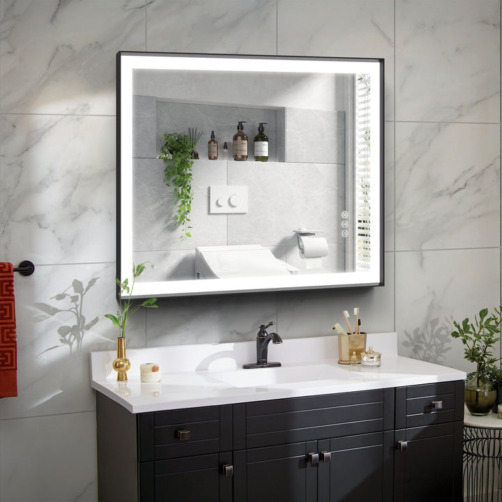 Modern Space Aluminum Framed Led Lighted Dimmable Anti-Fog Tempered Glass Bathroom / Vanity Mirror #MS02