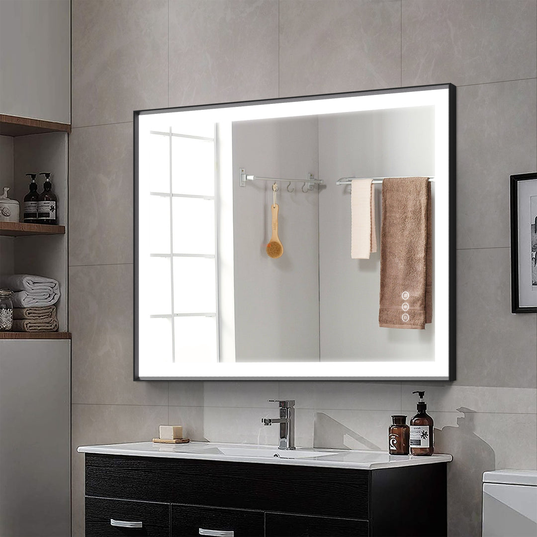 Modern Space Aluminum Framed Led Lighted Dimmable Anti-Fog Tempered Glass Bathroom / Vanity Mirror #MS02