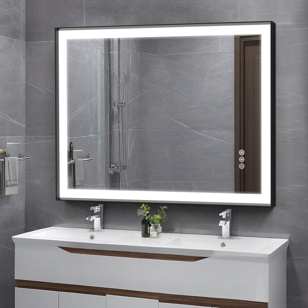 Modern Space Aluminum Framed Led Lighted Dimmable Anti-Fog Tempered Glass Bathroom / Vanity Mirror #MS02