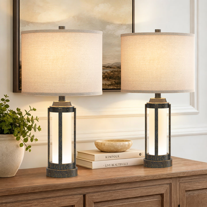 24″ Modern Farmhouse Glass Table Lamps with Night Light & USB-C, Set of 2 #T291
