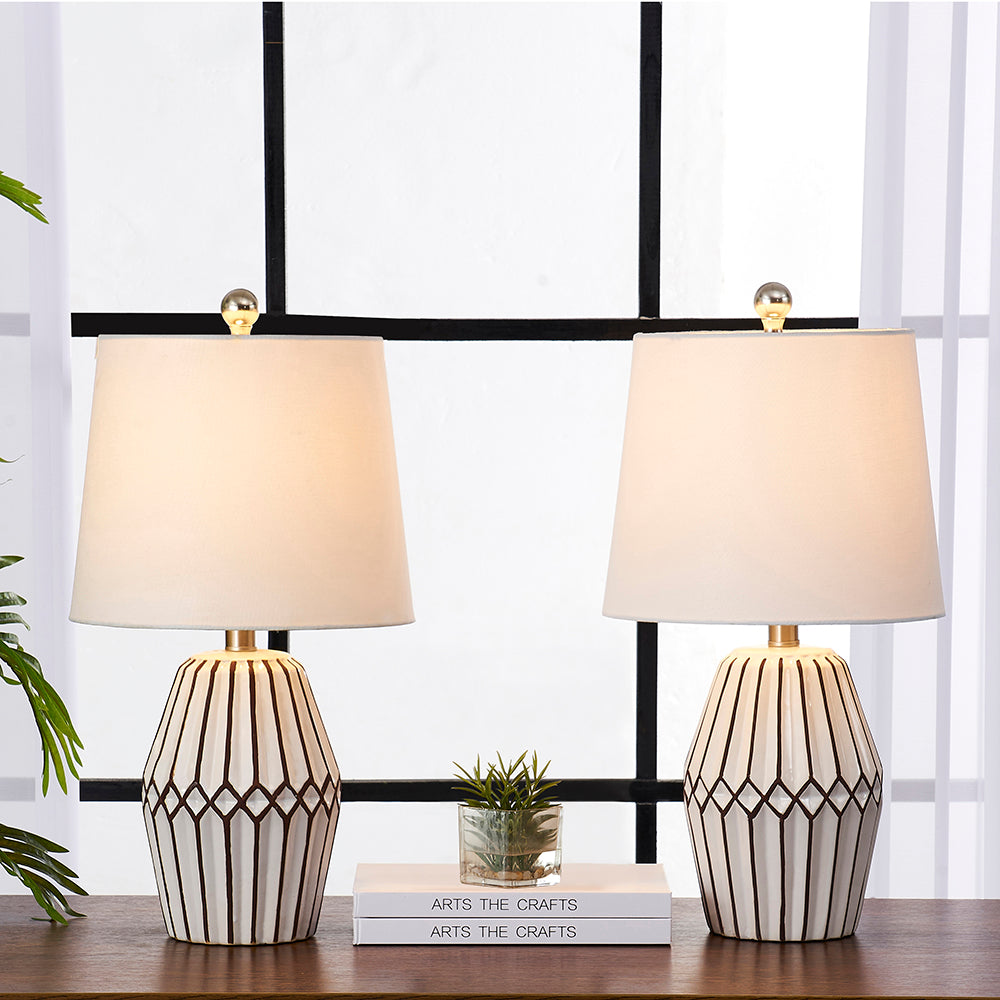 Maxax 20.5in White/Brown Table Lamp Set #T35-WH