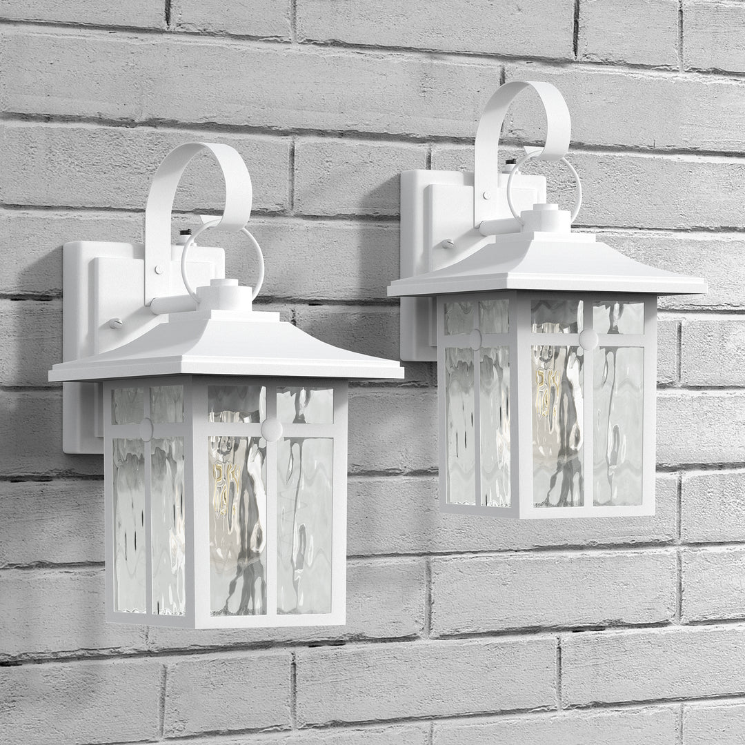 Maxax 2 Pack Dusk to Dawn Outdoor Wall Lights, Exterior Light Fixtures Wall Mount with Ripple Glass, Waterproof Black Porch Lights, Outside Wall Lantern for Entryway, Garage, Patio #MX7003