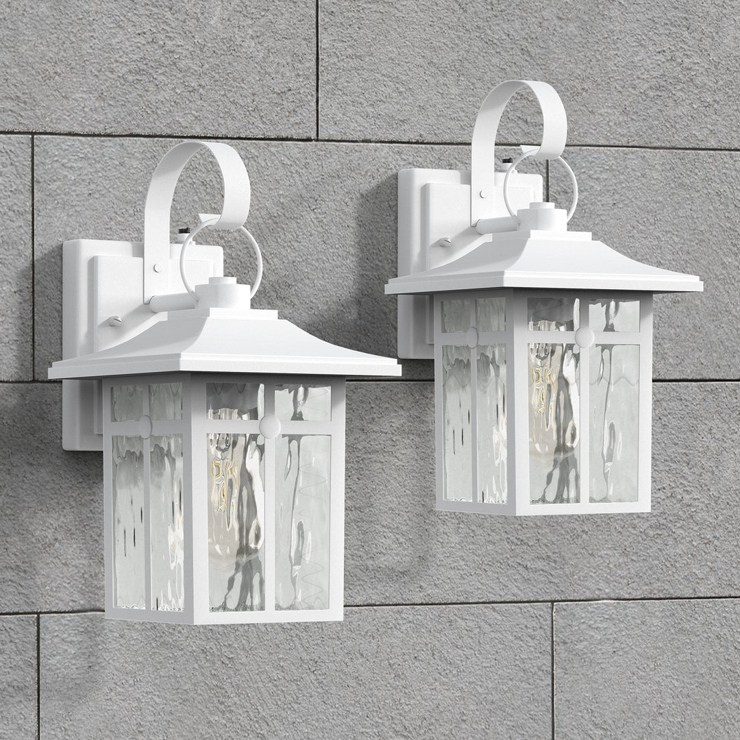 Maxax 2 Pack Dusk to Dawn Outdoor Wall Lights, Exterior Light Fixtures Wall Mount with Ripple Glass, Waterproof Black Porch Lights, Outside Wall Lantern for Entryway, Garage, Patio #MX7003