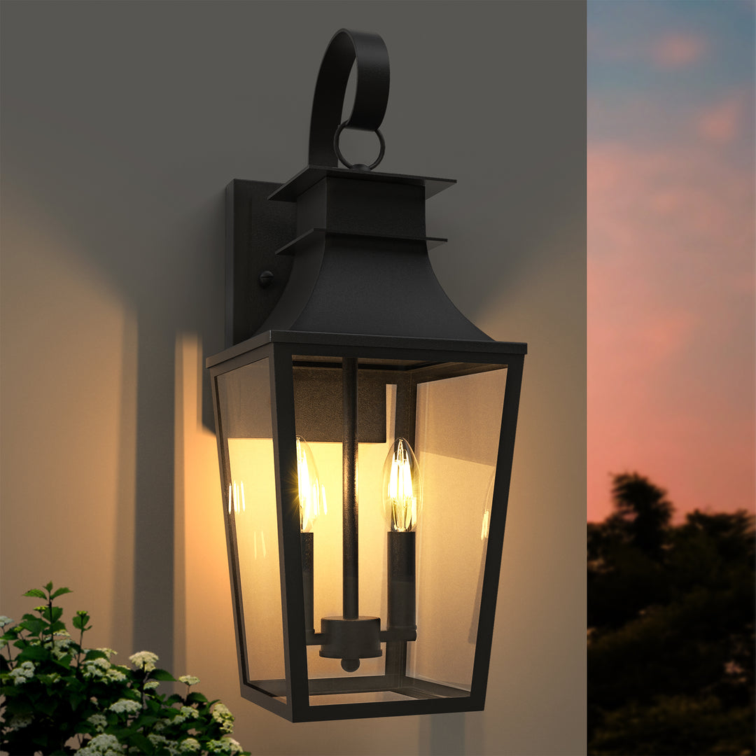 Tempered Glass Outdoor Wall Light With Dusk To Dawn #7060-2BK