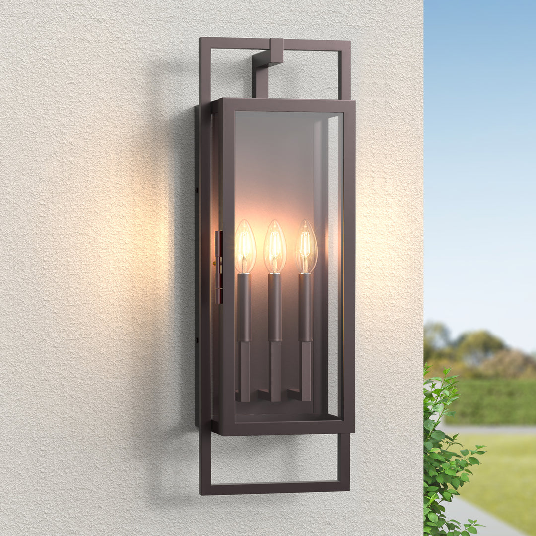 Radiance 3 -Light Steel And Glass Outdoor Wall Light with Dusk to Dawn #7030