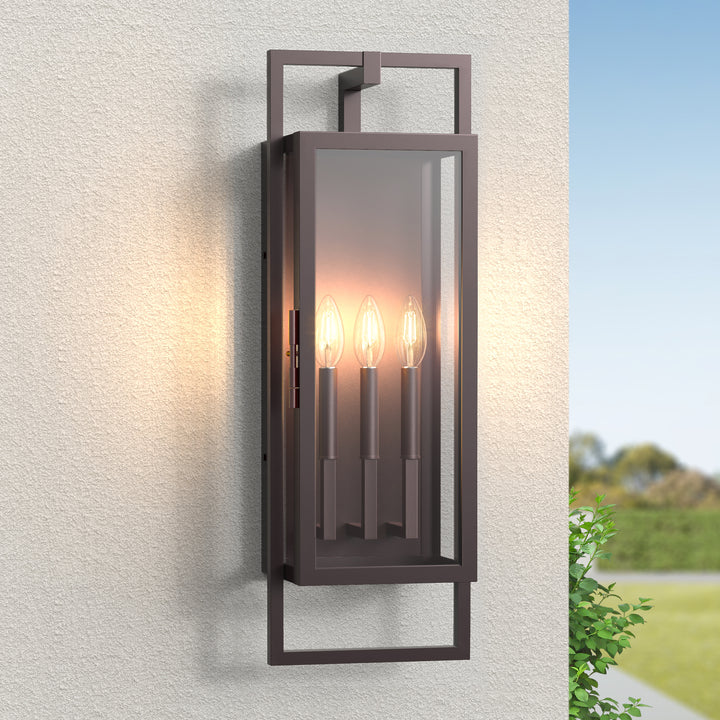 Radiance 3 -Light Steel And Glass Outdoor Wall Light with Dusk to Dawn #7030