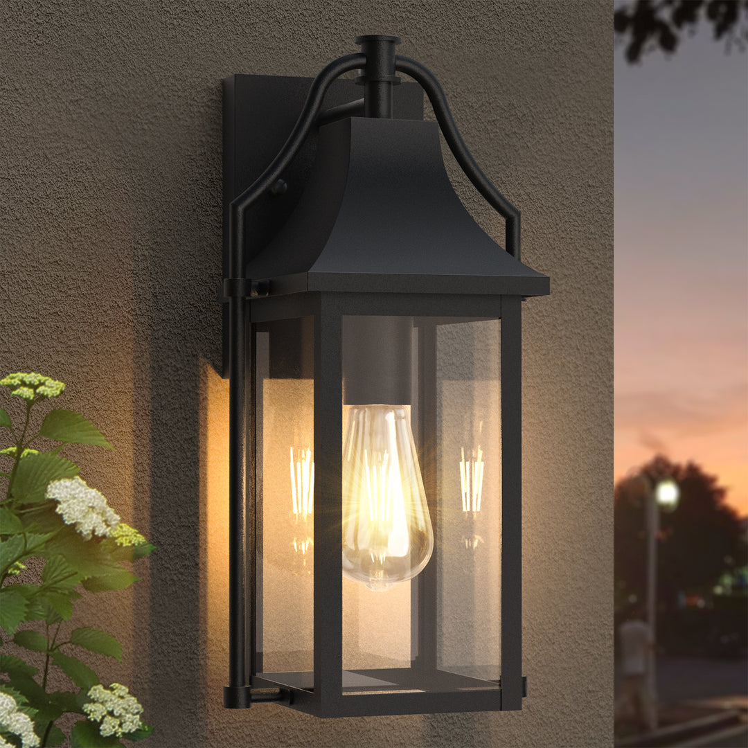 Lawyettle 18" Outdoor Wall Lantern with Dusk to Dawn Sensor, 2-Light Waterproof Brown Wall Sconce with Glass for Porch, Garage, Front Door, Patio #7040