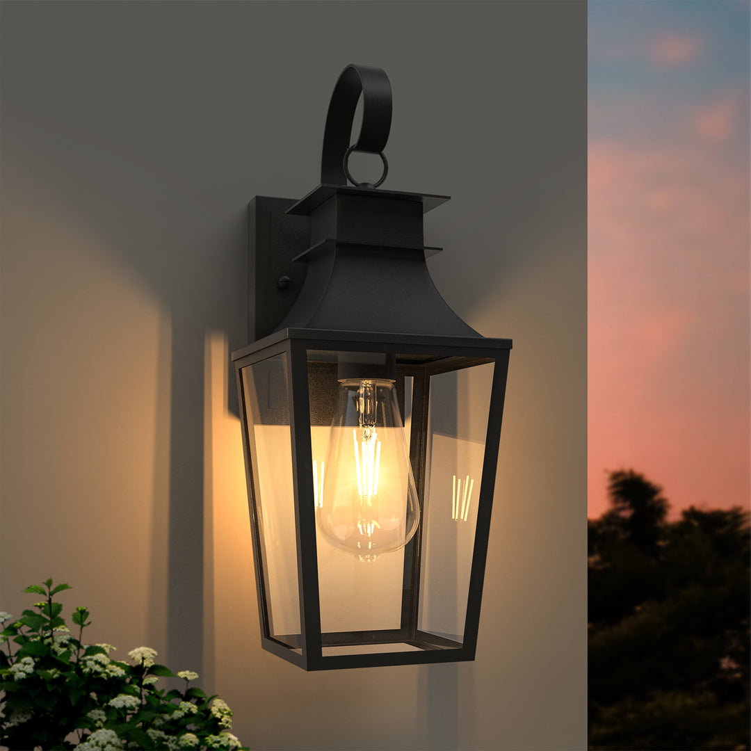 Tempered Glass Outdoor Wall Light With Dusk To Dawn #7060-2BK