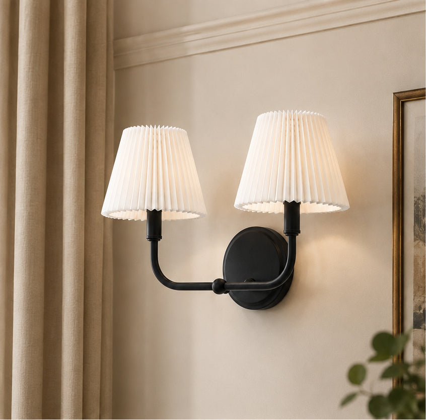 Glow Brass Armed Sconce With White Linen Shade #39006