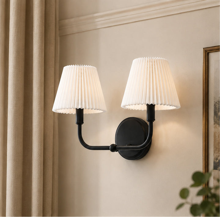 Glow Brass Armed Sconce With White Linen Shade #39006