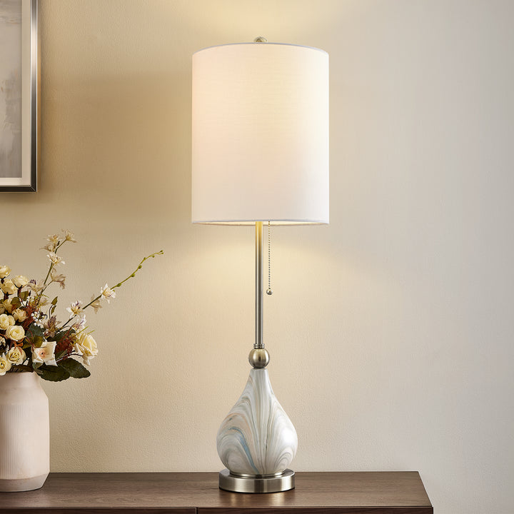 33" Modern Glam Ceramic Table Lamp With Pre-assembled Shade And Pull Chain For Bedroom Living Room #T293