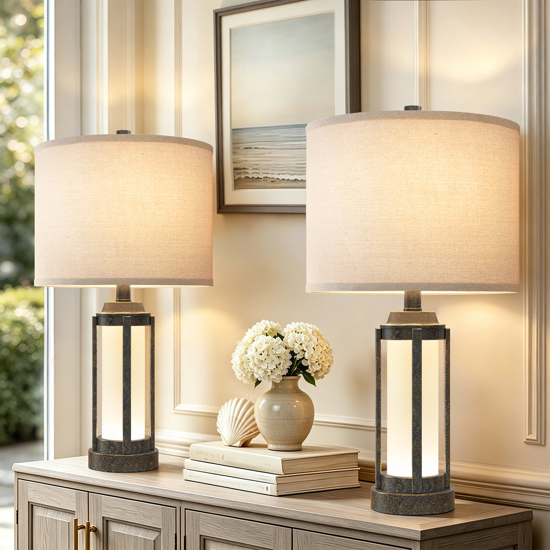 24″ Modern Farmhouse Glass Table Lamps with Night Light & USB-C, Set of 2 #T291