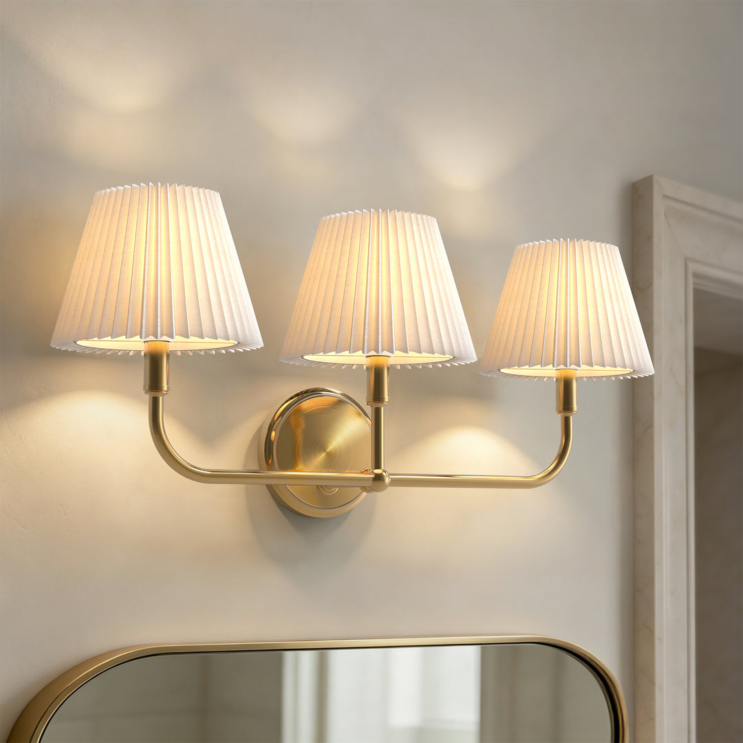 Glow Brass Armed Sconce With White Linen Shade #39006