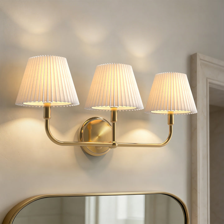 Glow Brass Armed Sconce With White Linen Shade #39006