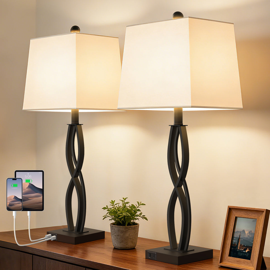 Vibe 27.5" Modern Metal Table Lamp With 3-Way Dimming & Usb Type-C For Bedroom Living Room (Set of 2) #T283
