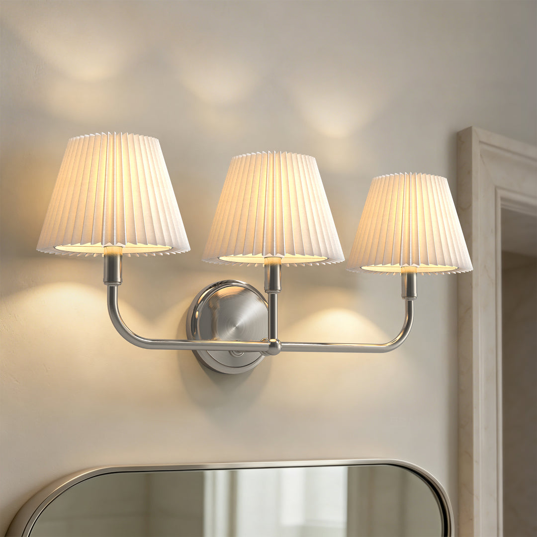Glow Brass Armed Sconce With White Linen Shade #39006