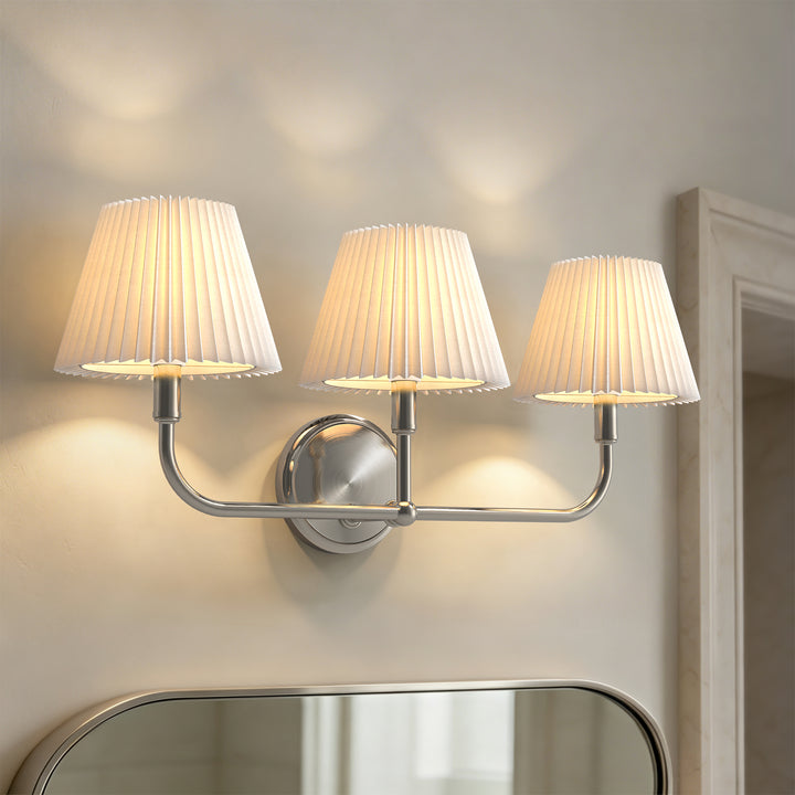 Glow Brass Armed Sconce With White Linen Shade #39006