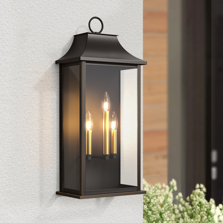 Lawyettle Smart Dusk to Dawn Outdoor Wall Lantern 3-Light, 25" Large Outdoor Light Fixture, Black Exterior Wall Light, Waterproof Outside Wall Sconce for House Porch Patio #7008